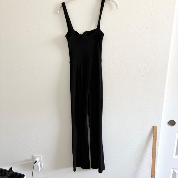 Reformation Black Ribbed Knit Wide Leg Jumpsuit Tencel Square Neck XS RN143248 - Picture 3 of 6
